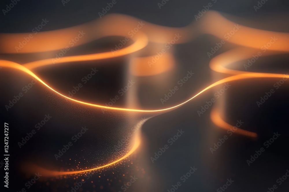 Poster abstract glowing lines create fluid motion in dark background with warm tones