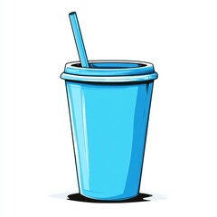 Stylized illustration of a blue disposable cup with straw