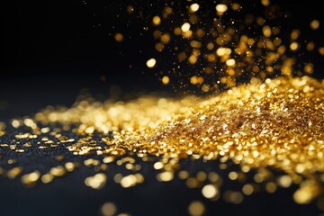 Naklejka premium gold shavings on a dark background