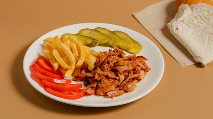 Turkish portion doner kebab top view