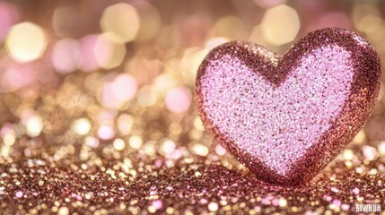 Glittery pink heart on bokeh background, Valentine's Day card