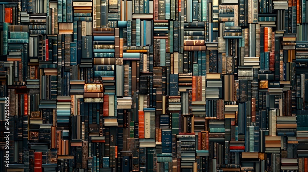 Poster a colorful array of stacked books creates a textured, visually appealing backdrop, suggesting a love