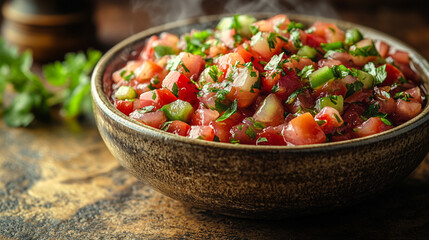Freshly microwaved mixed vegetables with slight steam, in a modern, sleek bowl, highlighting healthy eating, freshness, and appeal with a blurred, bright, and clean backdrop
