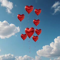 heart shaped balloons in the sky for valentine's