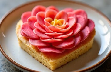 cupcakes with rose-shaped frosting on white plate, elegant dessert concept for bakeries, special events