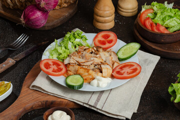Turkish portion doner kebab top view	