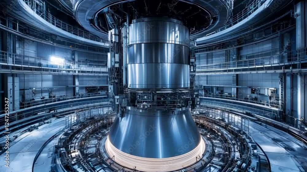 Aufkleber advanced machinery of a high tech fusion reactor with plasma inside a tokamak chamber within a high 