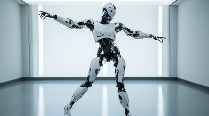 Humanoid Robot in Motion with Futuristic AI