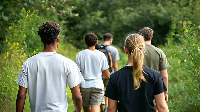 Youth Group Hiking and Discussing Faith in Nature