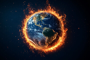 Obraz premium Planet Earth engulfed in flames, symbolizing global crisis