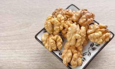 Close up photo of walnuts, selective focus.