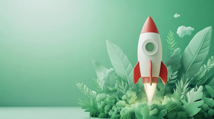Businessman with creative launching rocket. Start up and growth concept.