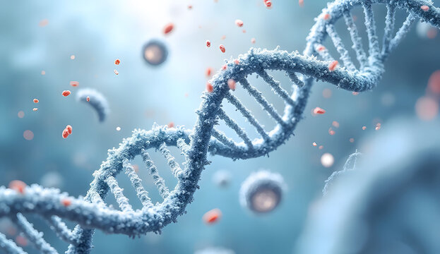 Microscopic illustration of DNA double helix structure, highlighting gene silencing techniques with RNA interference, CRISPR-Cas9, and antisense oligonucleotides, for genetic research applications
