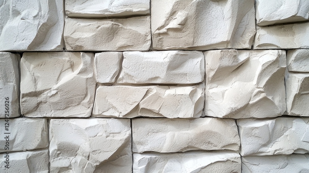 Poster captivating details of a white brick wall feature a harmonious blend of painted stone and concrete. 