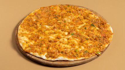 Turkish lahmacun top view isolated	