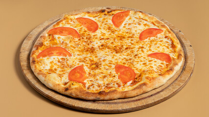 Delicious pizza isolated on wooden board