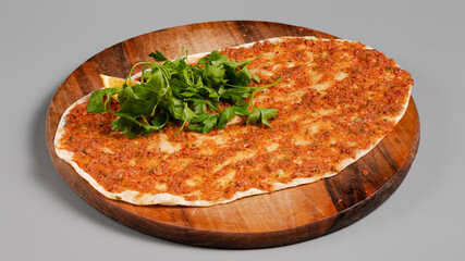 Turkish lahmacun top view isolated	