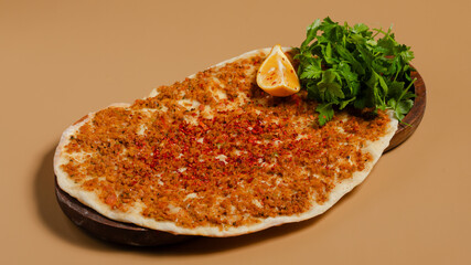 Turkish lahmacun top view isolated	
