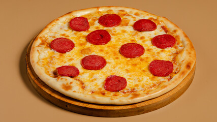Delicious pizza isolated on wooden board