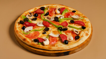 Delicious pizza isolated on wooden board