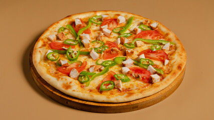 Delicious pizza isolated on wooden board