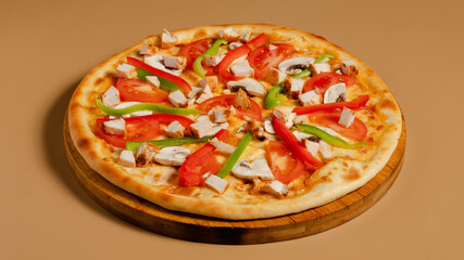 Delicious pizza isolated on wooden board