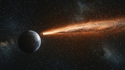 Celestial event featuring a comet approaching Earth amidst a star-filled galaxy