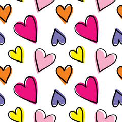 Seamless pattern with hand drawn cute  hearts vector illustration. Heart shaped vector illustration set. San Valentine's day. Greeting card, wallpaper or gift wrapping design.