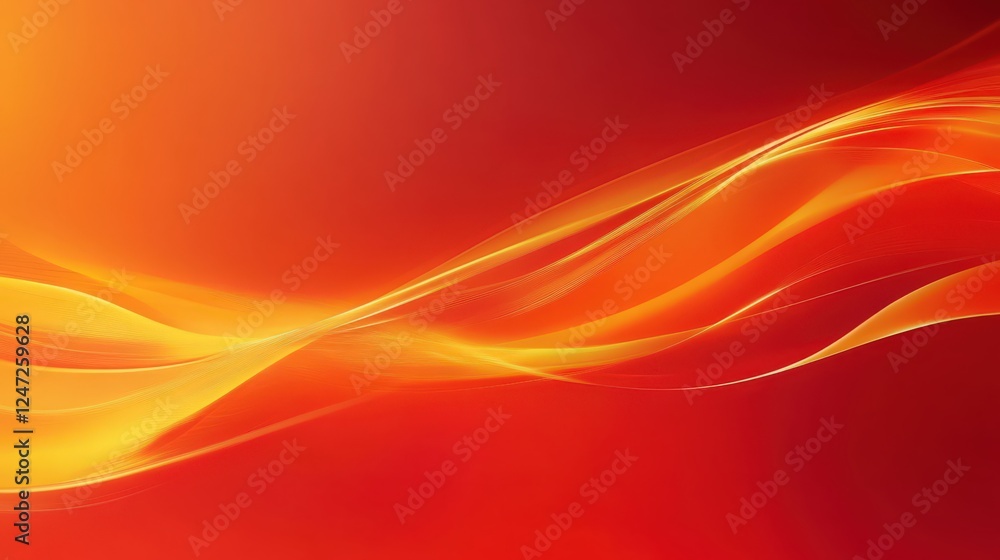 Aufkleber dynamic abstract background with flowing golden waves on warm red gradient