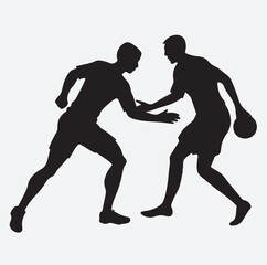 vector silhouettes of handball player, two player playing hand ball silhouette vector art illustration