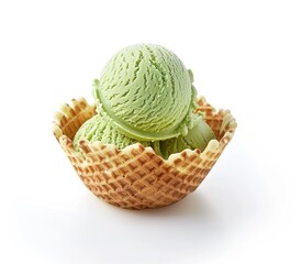 Fototapeta premium mint or pistachio ice cream scoops in a waffle basket