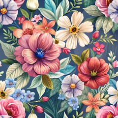 Detailed Watercolor-Style Floral Pattern Seamless Background with a Blend of Vintage and Modern Aesthetics