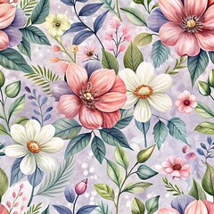 Detailed Watercolor-Style Floral Pattern Seamless Background with a Blend of Vintage and Modern Aesthetics