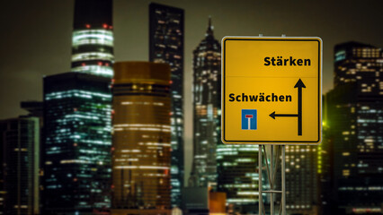 Obraz premium Signposts the direct way to strengths versus weaknesses