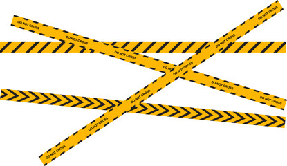 Do not cross tape collection.  Yellow ribbons with the text prohibiting passage. Do not cross caution tape with black and yellow warning stripes isolated on white background for crime scene, safety. 