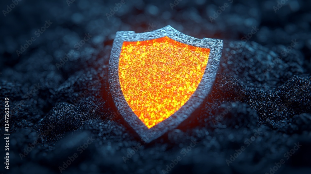 Poster glowing dimensional shield on dark background in artistic representation
