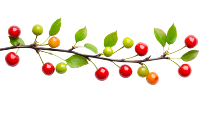 Harvesting fresh cherries nature fruit isolated on transparent background