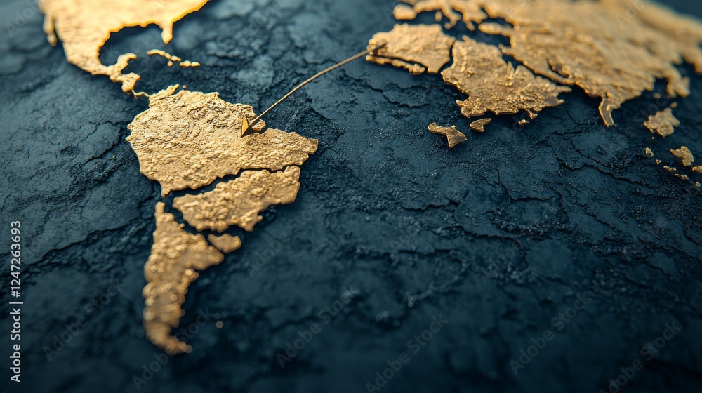 Poster detailed gold earth map design with sharp arrows highlighting specific locations