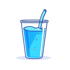 Glass of water with straw illustration for refreshment, healthcare and summer vibes