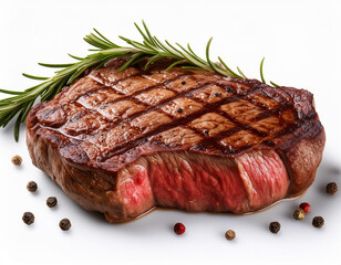 Freigestelltes gegrilltes Steak auf weißem Hintergrund – Saftiges Fleisch für Restaurants, Grill-Werbung und Food-Marketing