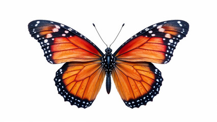 Obraz premium Colorful butterfly with striking blue and orange wings resting against a white background