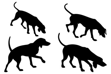 Dog Scent Tracking SVG Clipart Set – Bloodhound, GSP, and Dachshund Sniffing Silhouettes – Vector Art for Logos, Prints & Digital Designs on white background.