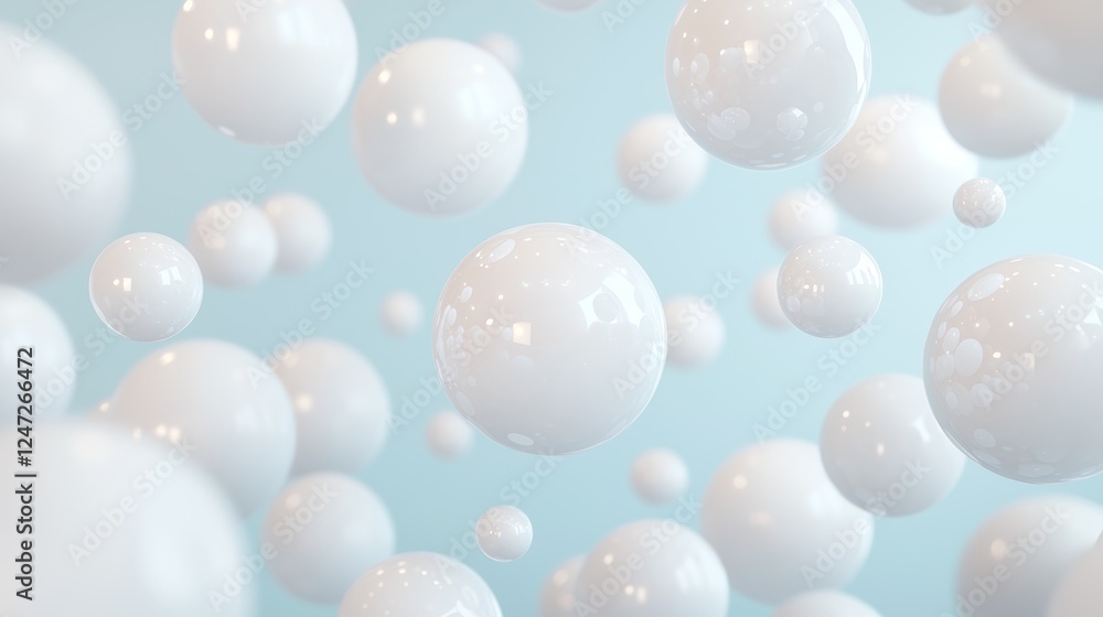 Poster abstract 3d design with layered spheres in muted monochromatic color palette