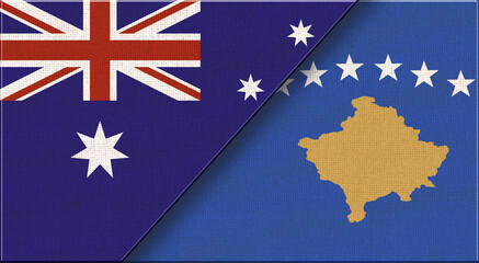 Two Flag Together Australian and Kosovo national flags on fabric.3D illustration
