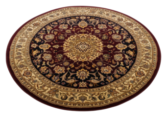 Elegant round area rug home interior decorative textile classic style isolated on transparent background
