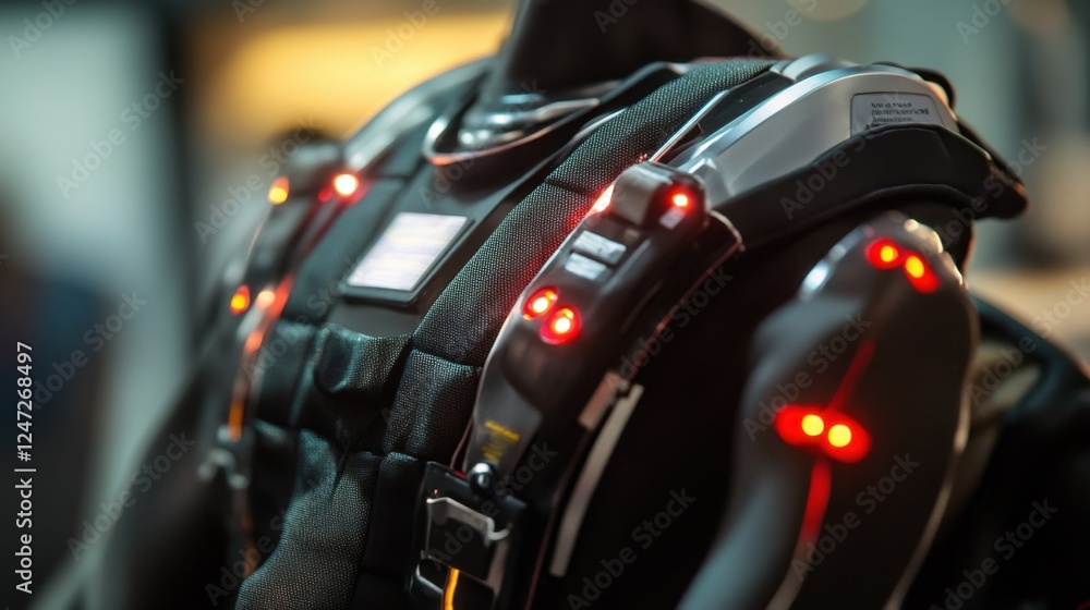 Poster high tech suit featuring illuminated sensors, showcasing futuristic wearable technology. ideal for s