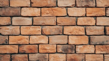 Obraz premium A textured wall made of orange-brown bricks, showcasing a rustic and sturdy appearance ideal for backgrounds or architectural designs.