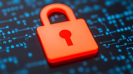 Glowing Orange Lock Icon on Digital Background Representing Cybersecurity Technology