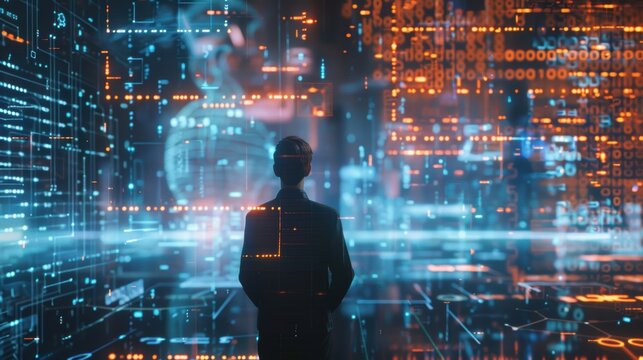 Cybersecurity Concept with Hackers and Layered Firewall Protections in Digital Data Breach Attempt