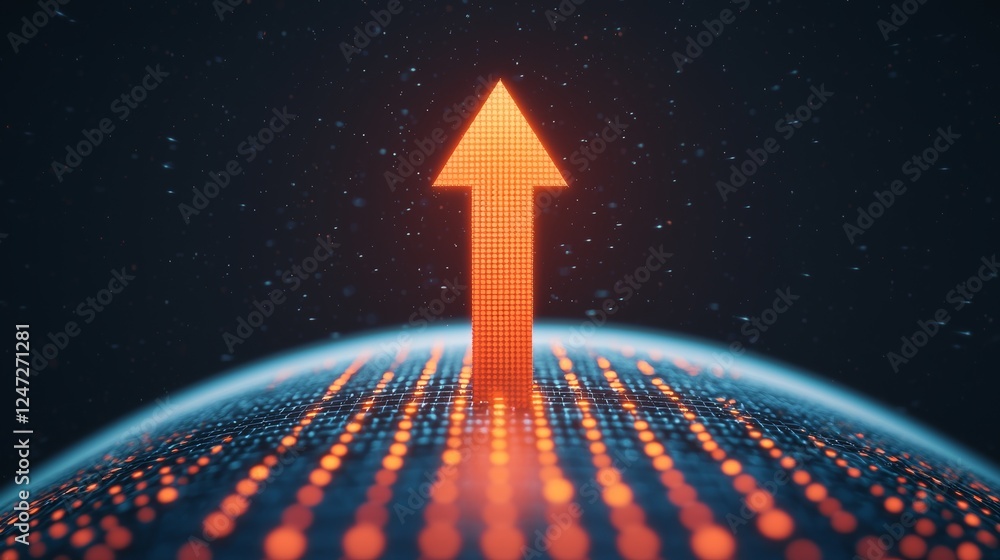 Poster vibrant digital arrow encased in grid design with dynamic colorful effects